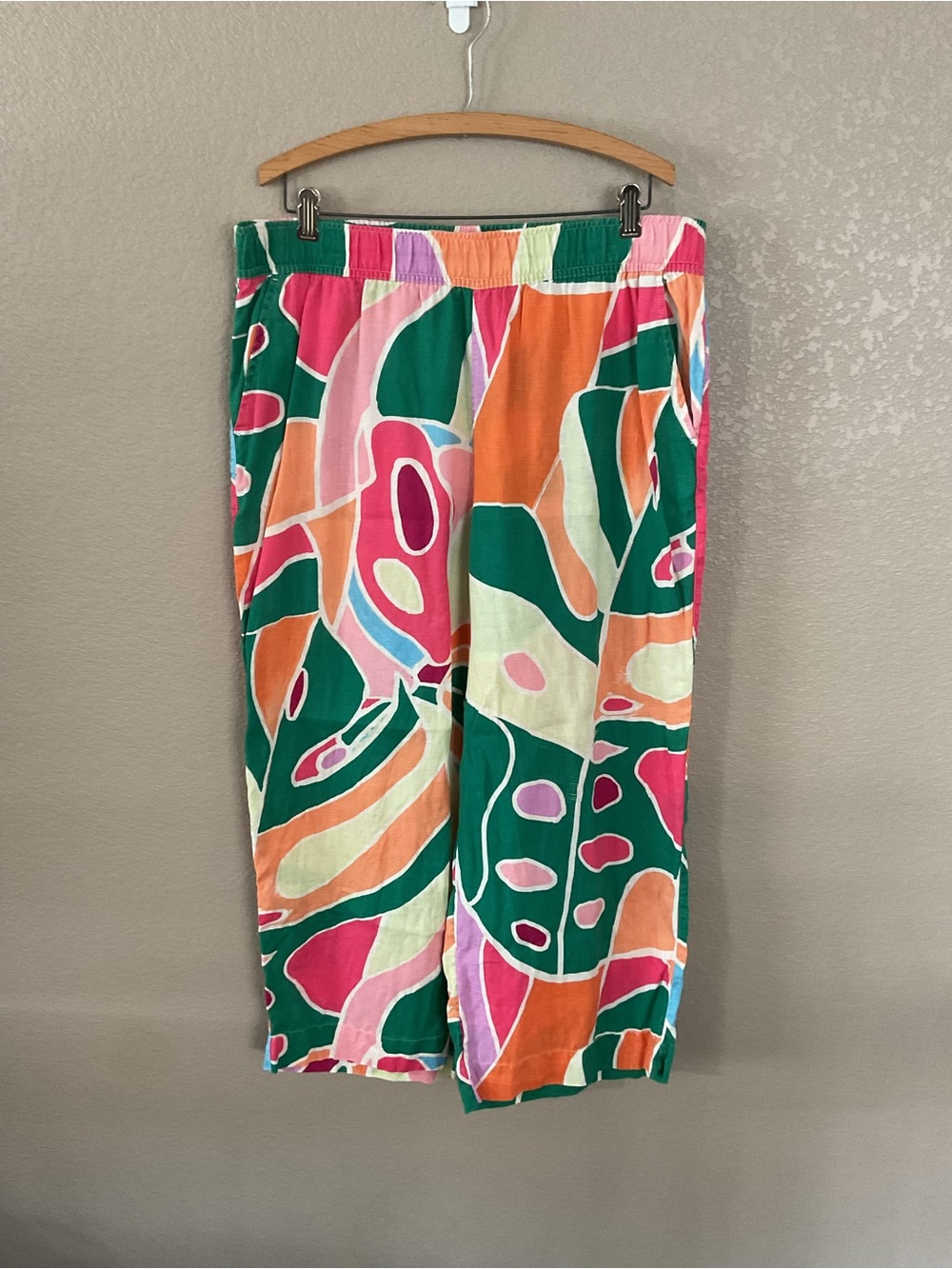 Christian Siriano Wide Leg Linen Pants - Green, Pink & Orange